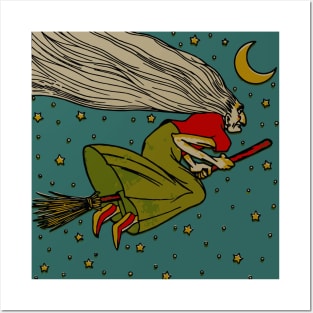 Halloween Witch on a Broomstick Posters and Art